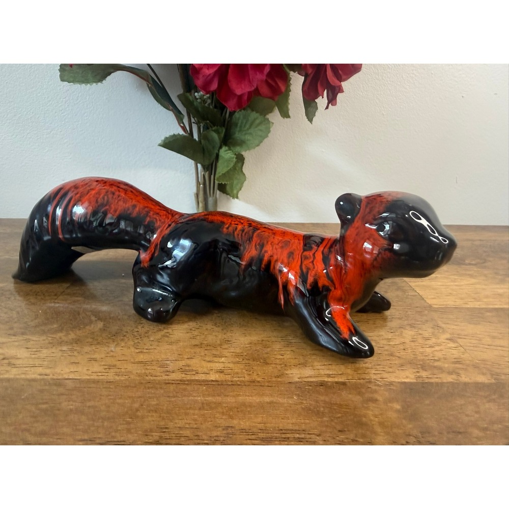 Vintage Canuck Pottery Red Black Squirrel Figurine Canadian Ceramic Quebec